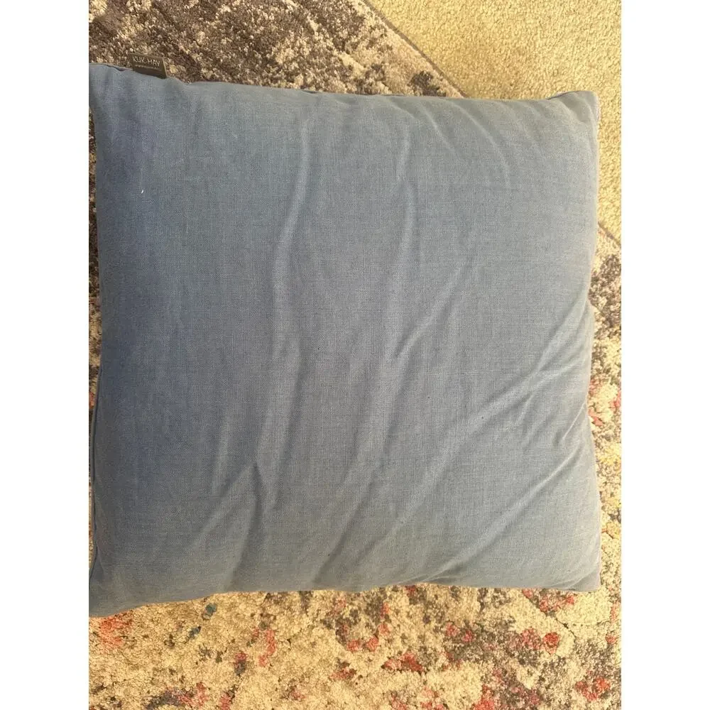 KUK May Embroidered Linen Pillow seashells Nautcial Blue white 20